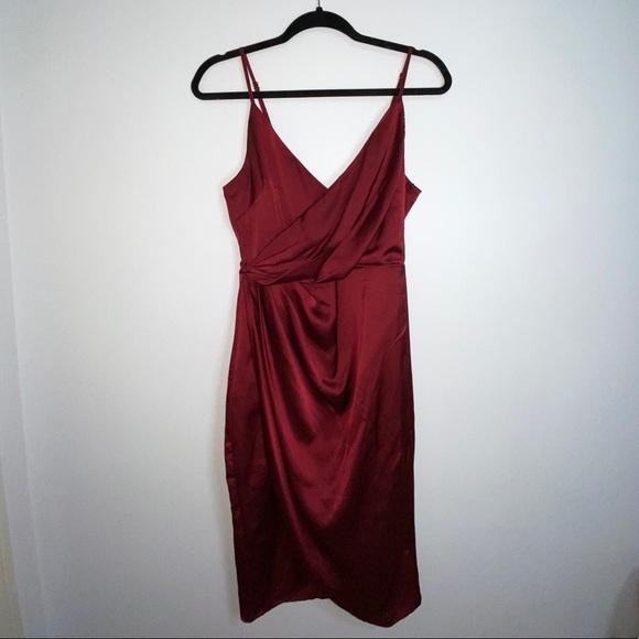 BURGUNDY SATIN HIGH LOW DRESS - Picture 7 of 11